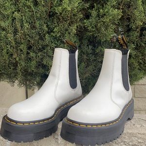 Dr. Martens White Leather Quad Boots